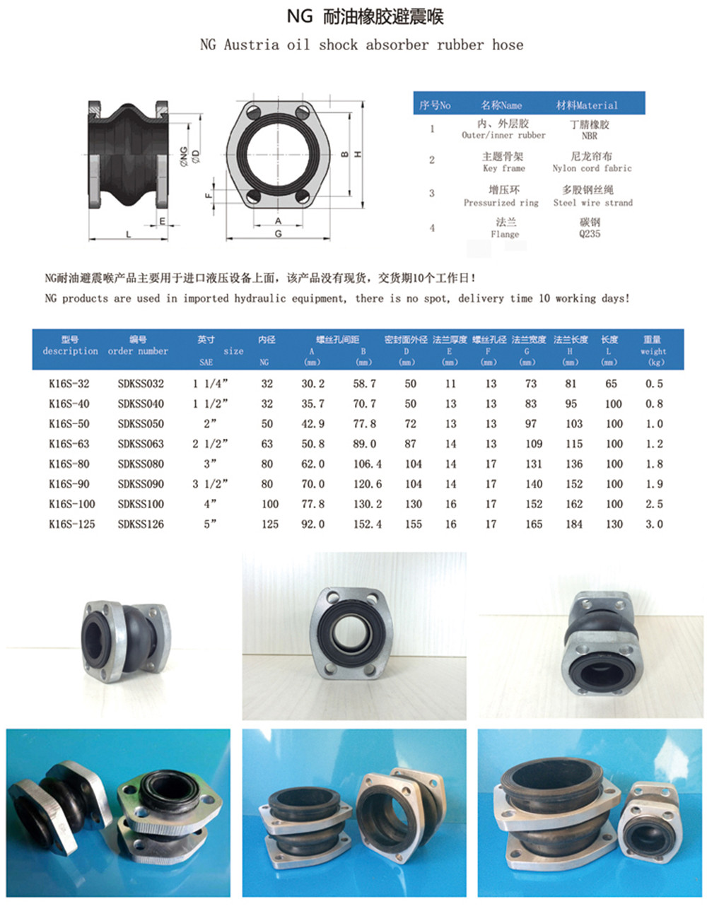 NG菱形法蘭橡膠避震喉產品規格